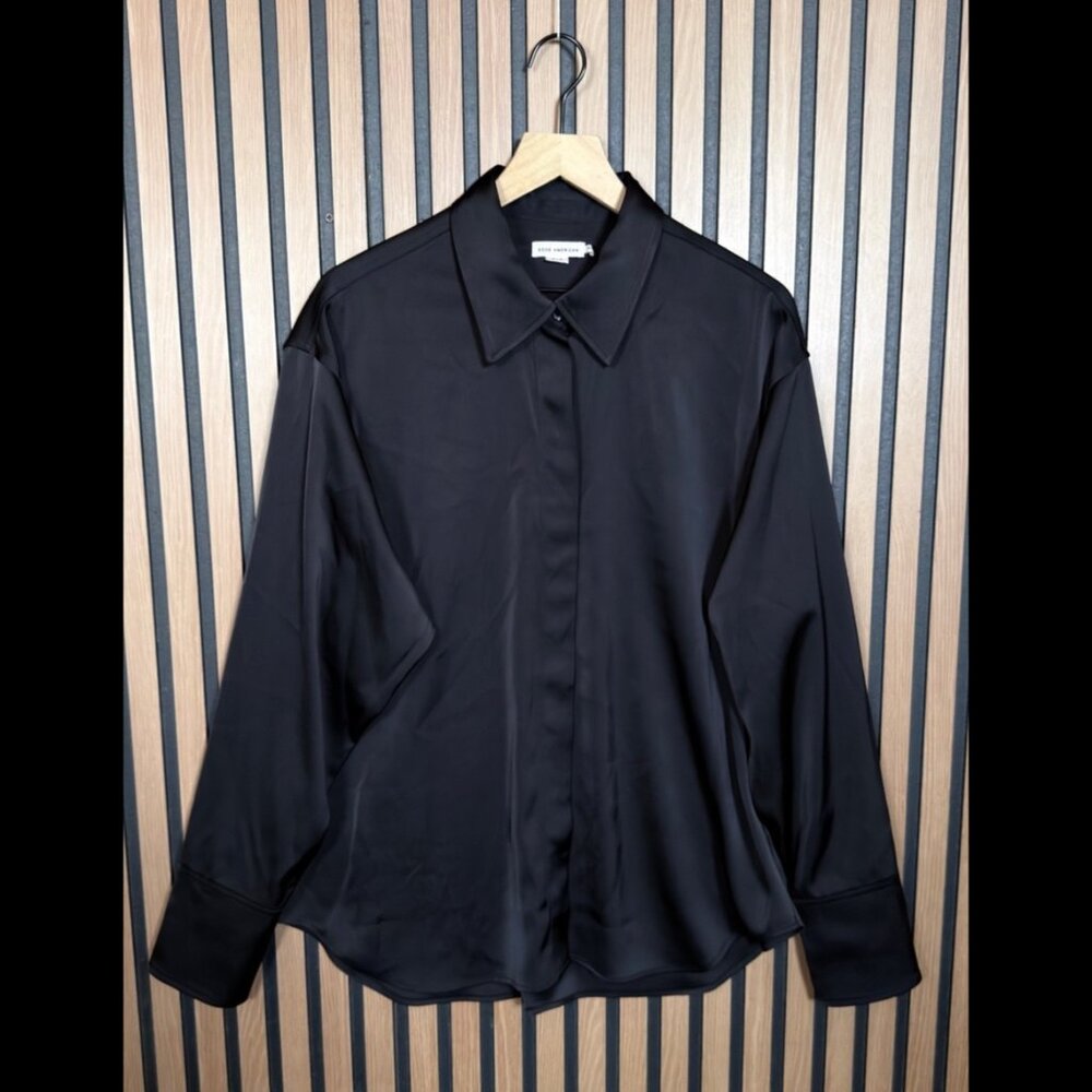 Good American Shirt 3 / 4 / L / XL Black Button Front Blouse Long Sleeve Stretch